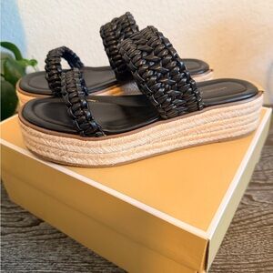 Michael Kors Black Braided Double-Strap Platform Slides